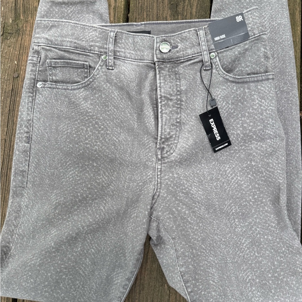 Express Womens High Rise Skinny Jeans Gray Textured Acid Wash Size 8R NEW